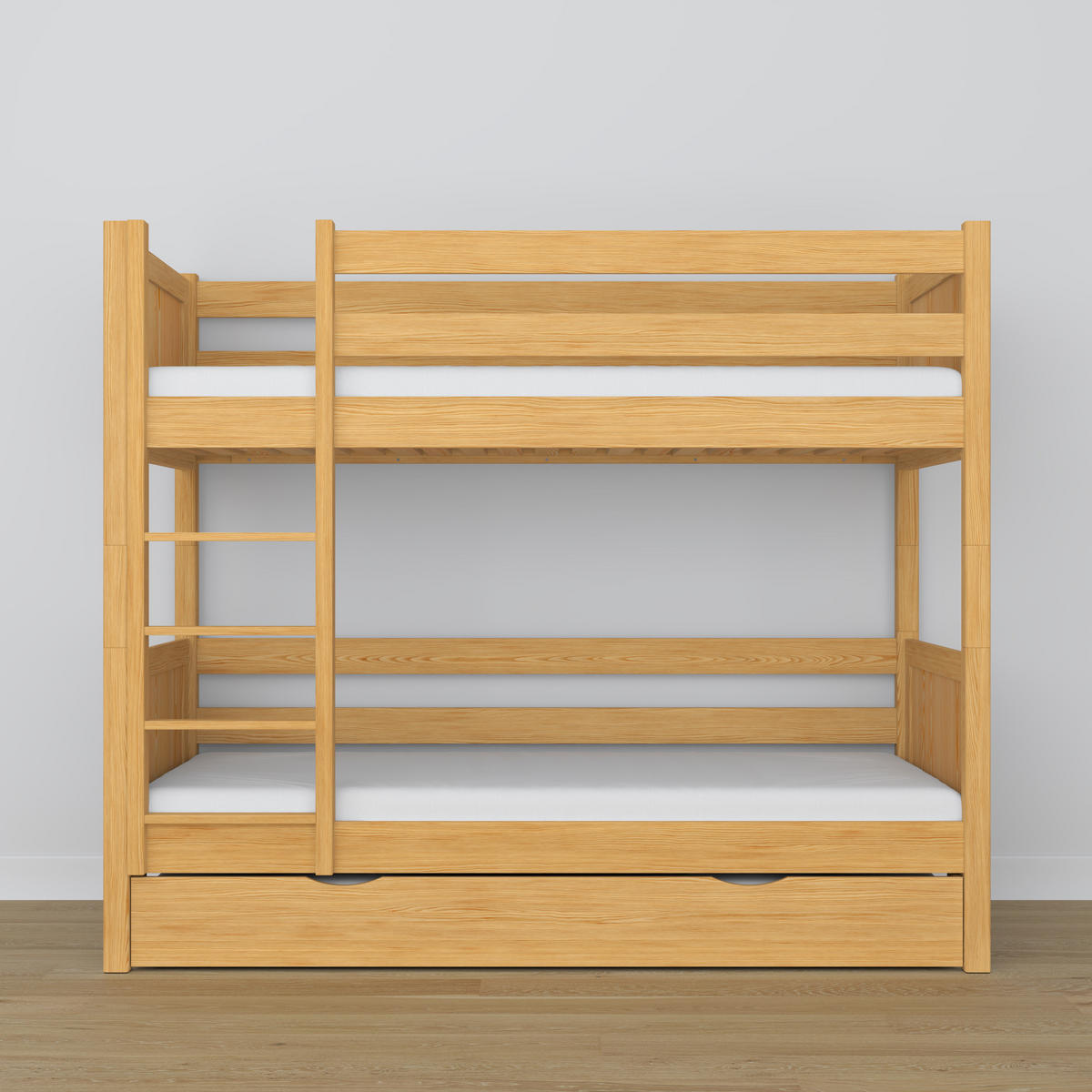 ETAGENBETT N02 mit Matratzenschublade Naturkiefer 90/190 - Hellbraun/Braun, Naturmaterialien/Holz (90/190cm) - N-Wood
