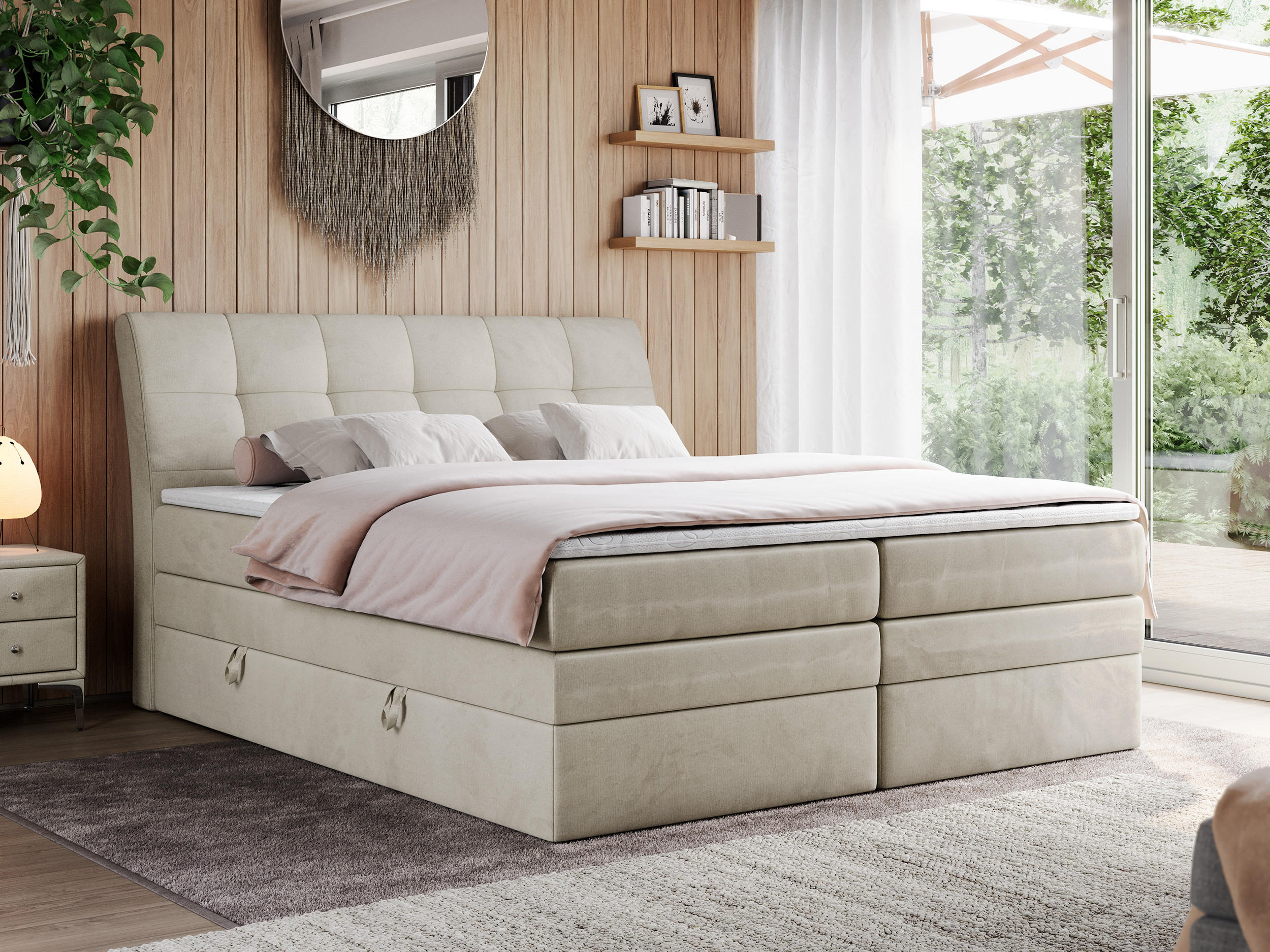 BOXSPRINGBETT GOLD-10 KING 180/200 Beige Velvet - H4 - Beige, Holz/Textil (180/200cm) - MKS