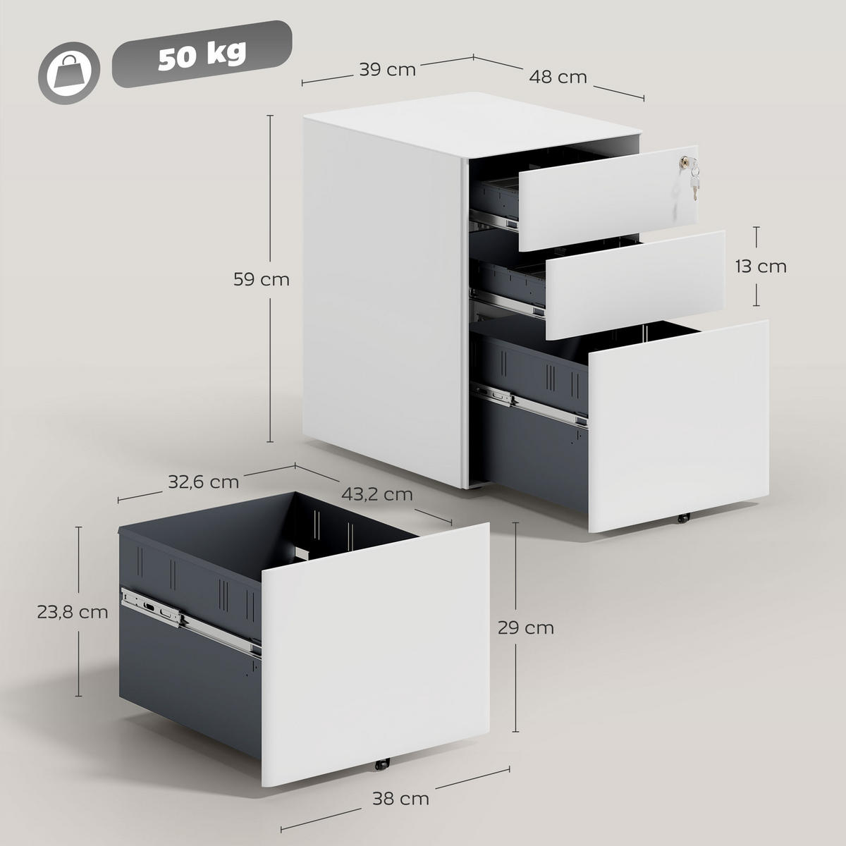 ROLLCONTAINER DE-09773 Weiß - Weiß, Metall (48/59/39cm) - ComfortXL