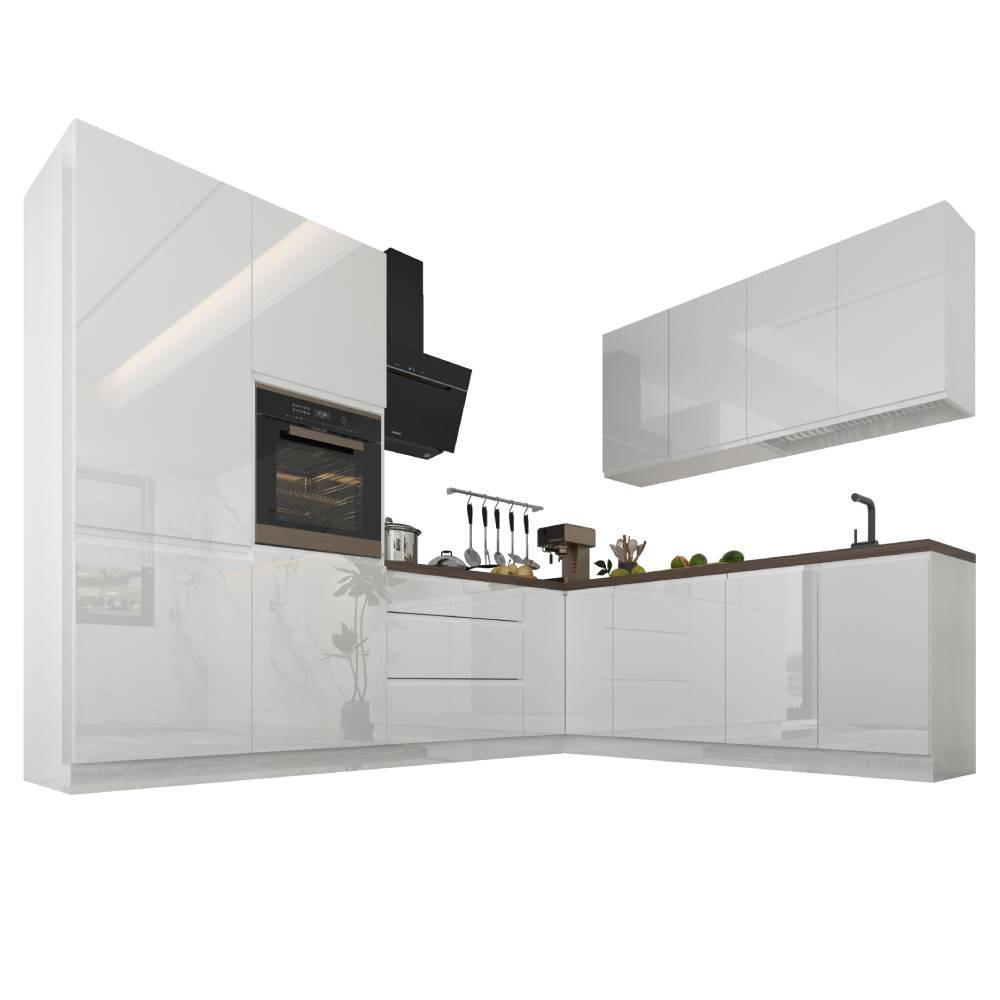 ECKKÜCHE 280 x 220 cm – Aspen KA3-M280 - in Weiß/Hochglanz - Weiß, Holz (500/212/58cm)