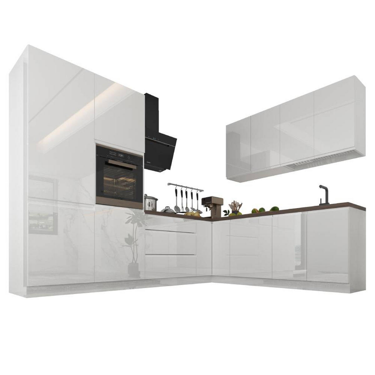 ECKKÜCHE 280 x 220 cm – Aspen KA3-M280 - in Weiß/Hochglanz - Weiß, Holz (500/212/58cm)