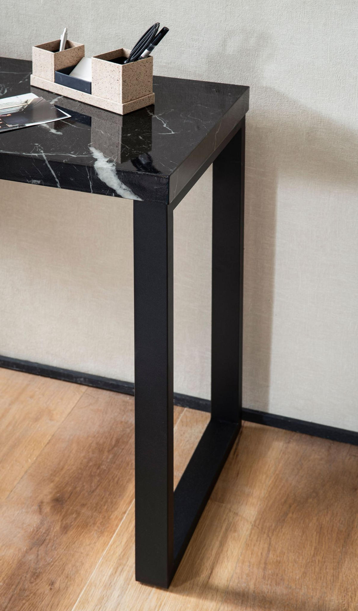 KONSOLENTISCH – Marmoroptik Schwarz, 120x40x76 cm, Hochglanz, Metallbeine - Schwarz, Holzwerkstoff/Metall (40/120/76cm) - KADIMA DESIGN