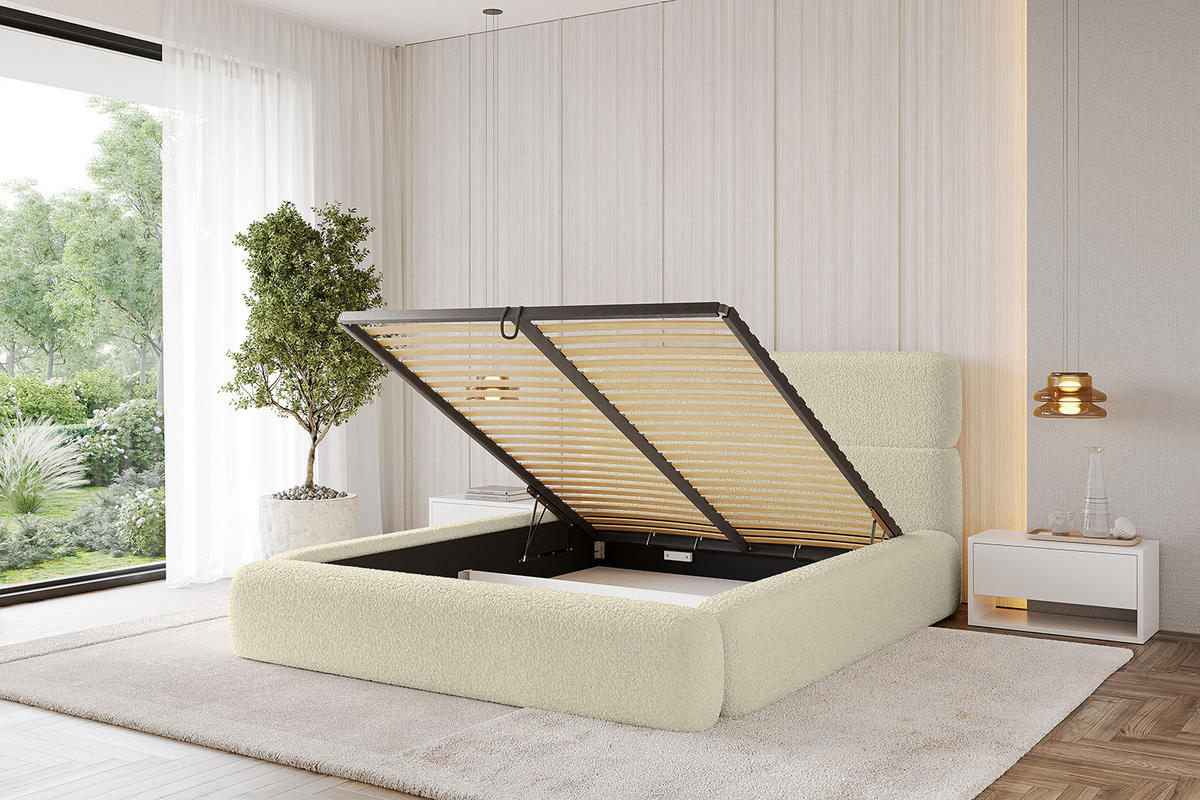 POLSTERBETT mit Bettkasten und Lattenrost, Bett mit Matratze H3/H4 - ENORA 180x200 Beige - Taupe, Holzwerkstoff/Textil (180/200cm) - ALTDECOR