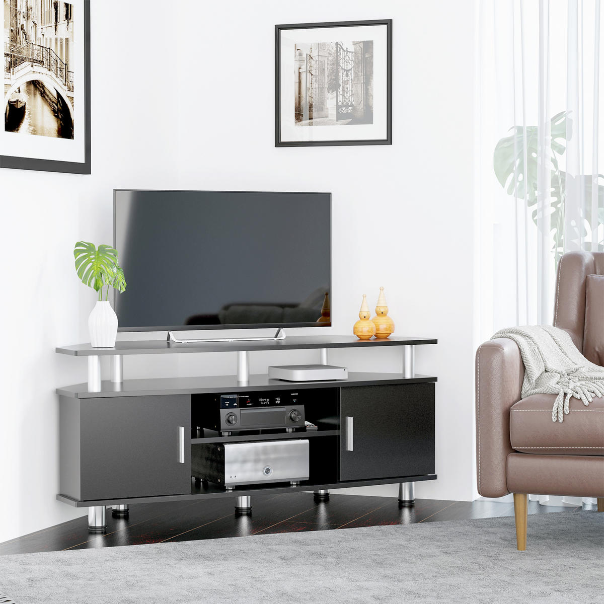 TV-MÖBEL Schwarz 1 Stück - Schwarz, Holzwerkstoff (120/52/40cm) - GiPP