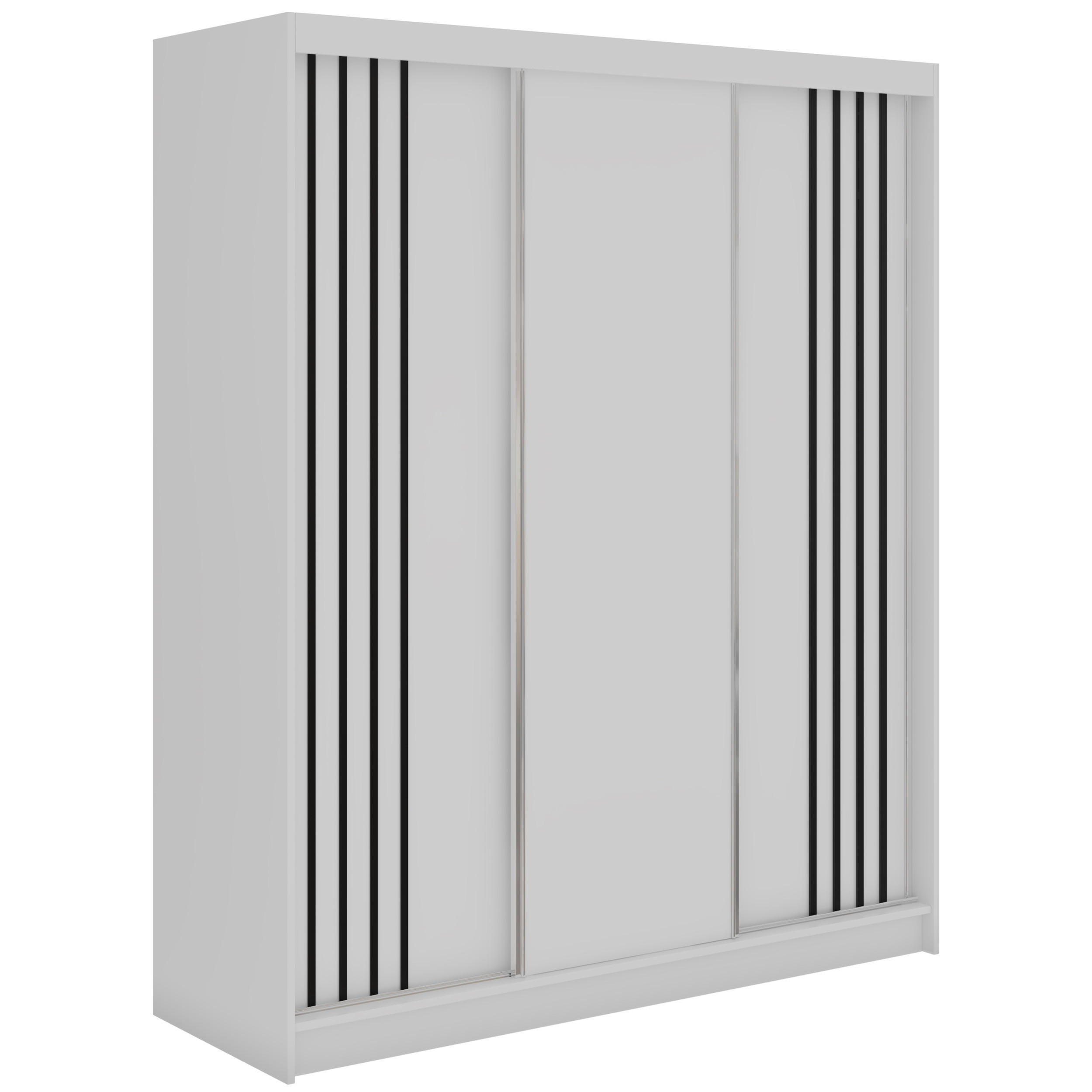 SCHWEBETÜRENSCHRANK mit Lamellen und Schubladen NAURU - 180 - Weiß und Schwarz - Alufarben/Schwarz, Holzwerkstoff/Metall (180/216/61cm) - MKS