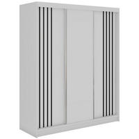 SCHWEBETÜRENSCHRANK mit Lamellen und Schubladen NAURU - 180 - Weiß und Schwarz - Alufarben/Schwarz, Holzwerkstoff/Metall (180/216/61cm) - MKS