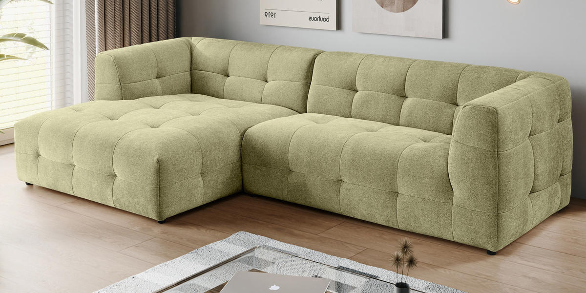 SOFA grün Webstoff 292 x 161 cm, Ecksofa 5-Sitzer, L-Sofa Ottomane links - Grün, Holz/Textil (292/161cm) - Inn.Furn