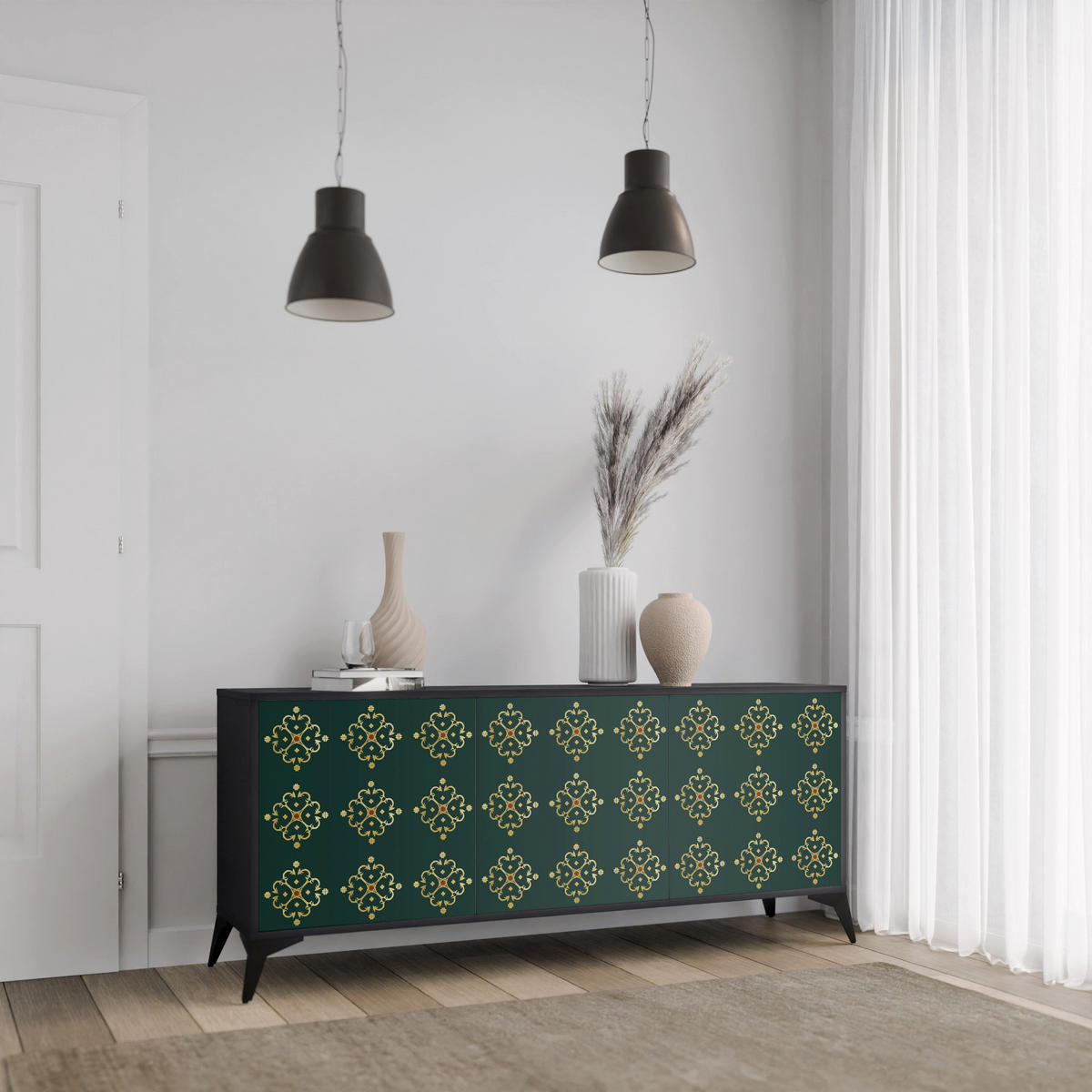 SIDEBOARD ROYAL MEDALLION, Eicheneffekt, 164,5x42x77,5 cm, 3 Türen - Eichefarben/Buchefarben, Holzwerkstoff/Buchenholz (164.5/77.5/42cm) - SpaceRebels