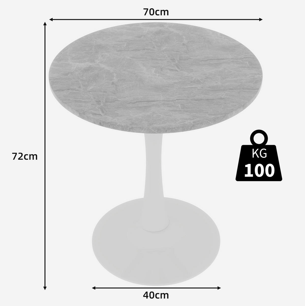 COUCHTISCH 70,1 cm aus Kunstmarmor in Grau/Weiß–rund und modern - Grau, Stein (70/70/72cm) - Flora Grace