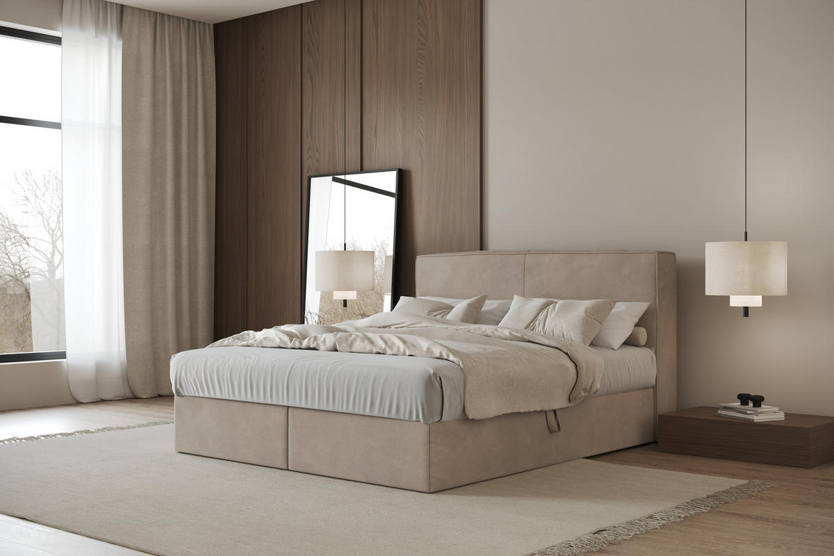 POLSTERBETT MITTO mit Bettkasten, Doppelbett - 180x200 cm - Beige/Naturfarben, Holz/Textil (180/200cm) - mybed.