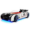AUTOBETT Roadster Police Kinderbett LED Sound Sportsitze Lattenrost Spoiler - Schwarz/Weiß, Holzwerkstoff/Kunststoff (90/190cm) - Aileenstore