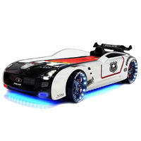 AUTOBETT Roadster Police Kinderbett LED Sound Sportsitze Lattenrost Spoiler - Schwarz/Weiß, Holzwerkstoff/Kunststoff (90/190cm) - Aileenstore