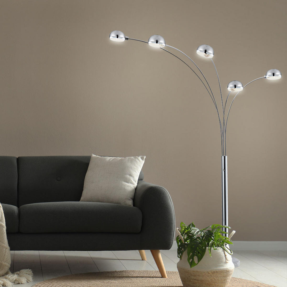 LED STEHLEUCHTE Metall Silber Marmoroptik - Silberfarben, Metall (202/105/203cm)