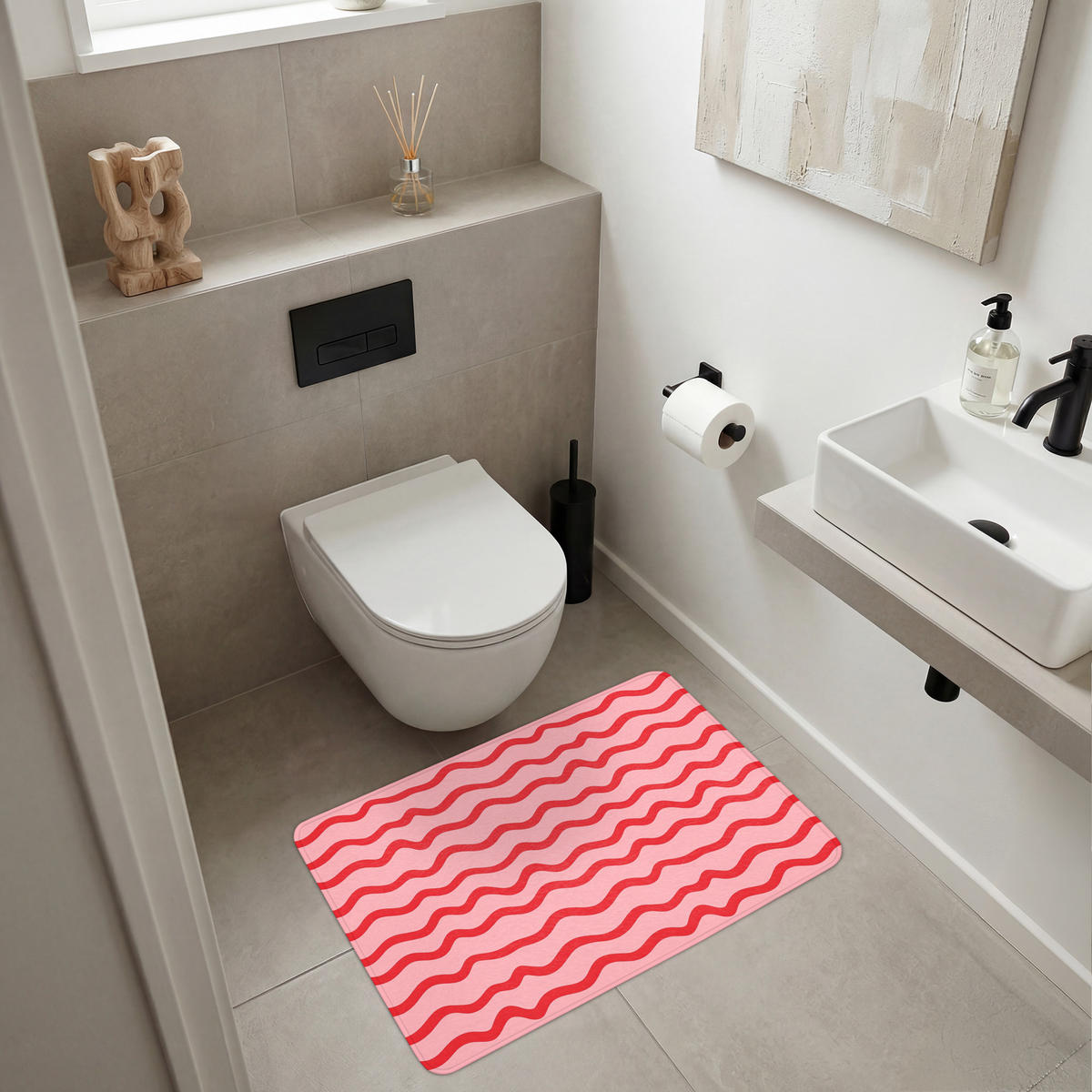 KÚPEĽŇOVÁ PREDLOŽKA Hravé - vzor - červená 90x60 cm - ružová, textil/plast (90/60cm) - OnlyWow