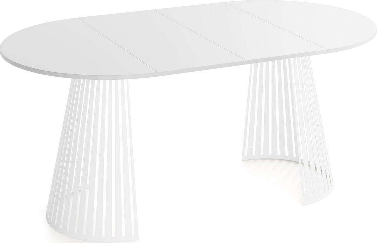 ESSTISCH Naro rund ausziehbar mit Weißem Lamellen-Metallgestell, Weiß 120-200/120/76 cm - Weiß, Holzwerkstoff/Metall (120/196/76cm) - WFL GROUP