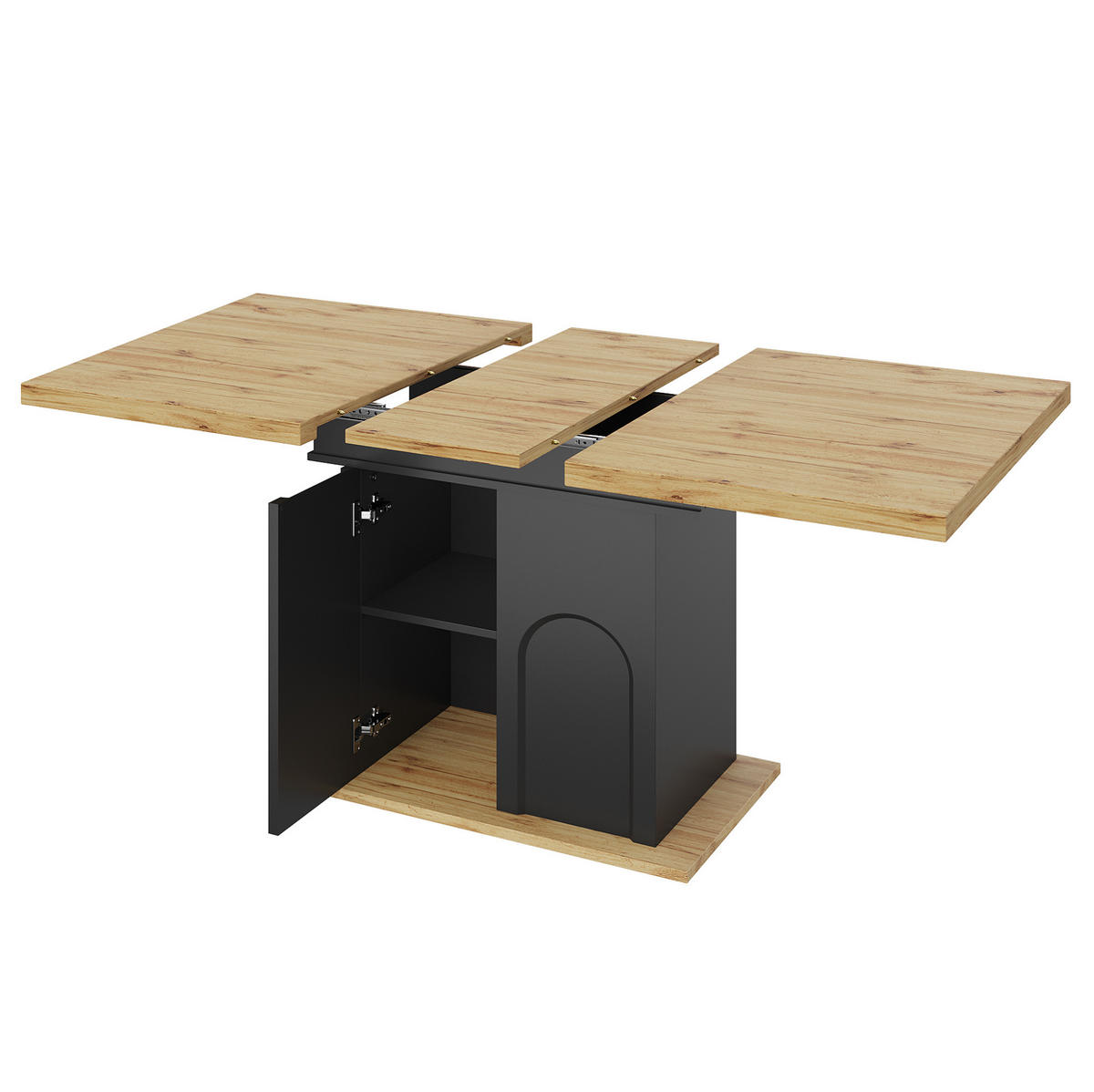 BLAGOVAONSKI stol 110-140/80/76 cm crni i prirodni od MDF-a i metala na razvlačenje s ormarićem - crna, drvni materijal (140/80/76cm) - OKWISH