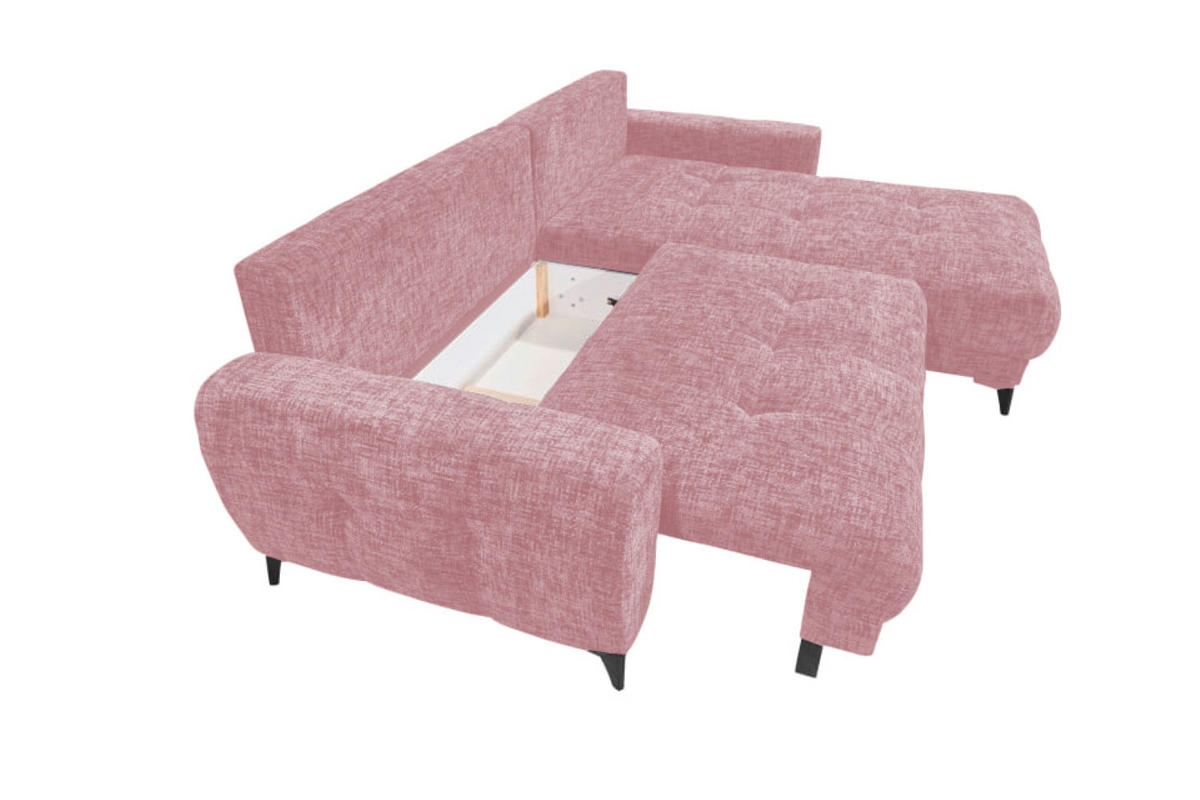 ECKSOFA beidseitig montierbar, Schlaffunktion mit Bettkasten - Schwarz/Rosa, Textil/Metall (281/189cm) - ed exciting design