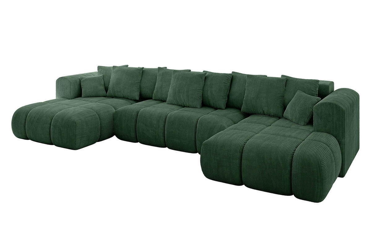WOHNLANDSCHAFT Ottomane Links CLOUD-U-v1 414x180x40 Grün Cord - Grün, Holzwerkstoff/Kunststoff (414/90/180cm) - ALTDECOR