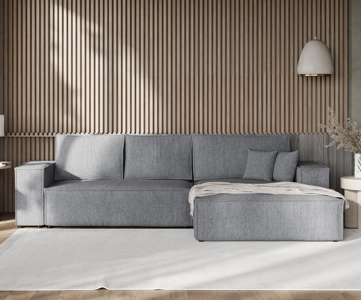 ECKSOFA TAURI mit Schlaffunktion Grau im Neve Stoff - Schwarz/Grau, Holz/Holzwerkstoff (294/185cm) - AltaBeds