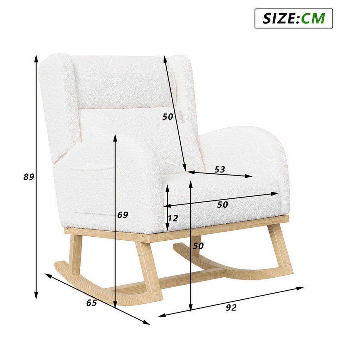 SCHAUKELSTUHL, Sessel mit Massivholzfüßen für Wohnzimmer und Schlafzimmer - Weiß, Textil (65/89/92cm) - WoodenAura