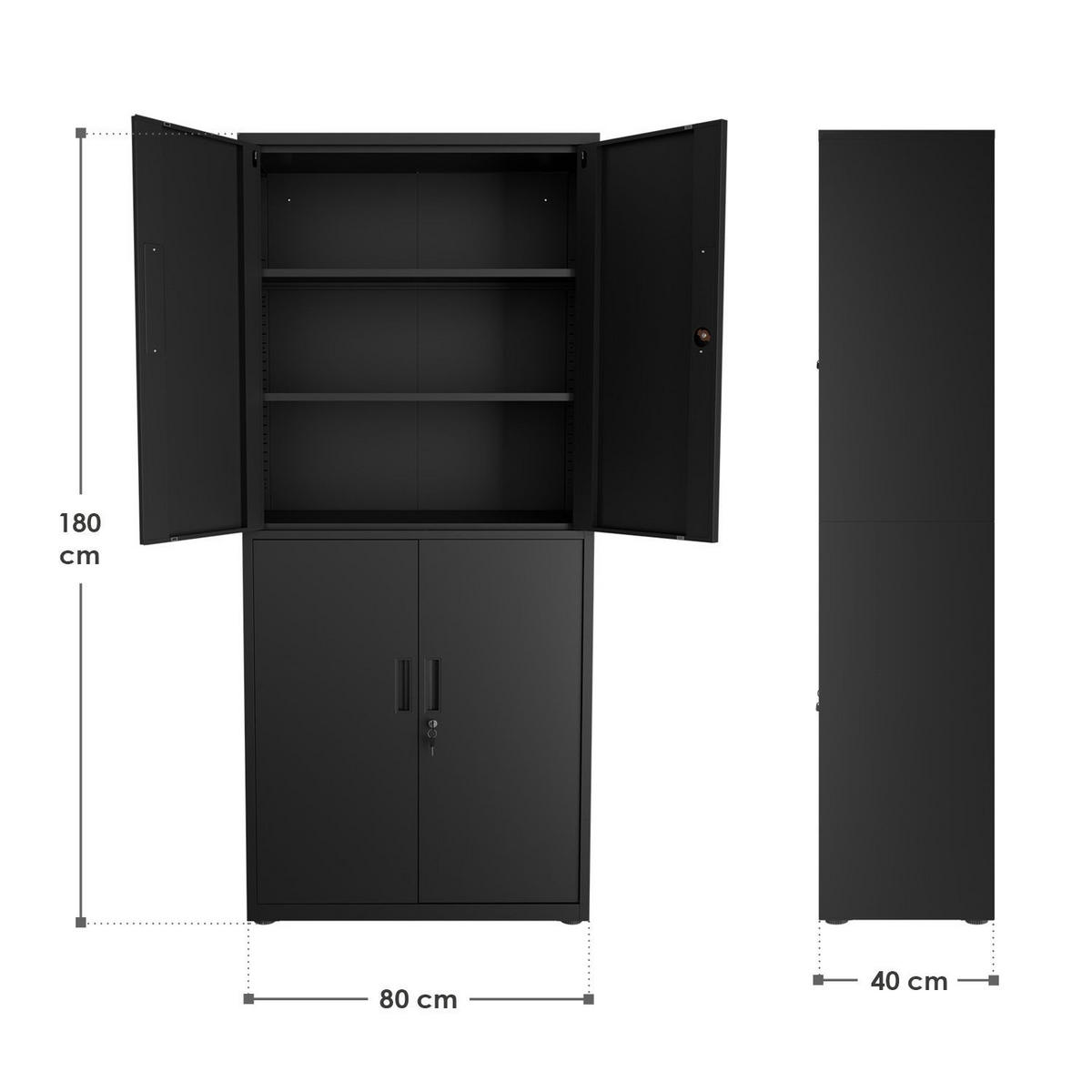 METALLSCHRANK 180/80/40 cm schwarz abschließbar - Schwarz, Metall (80/180/40cm) - Juskys
