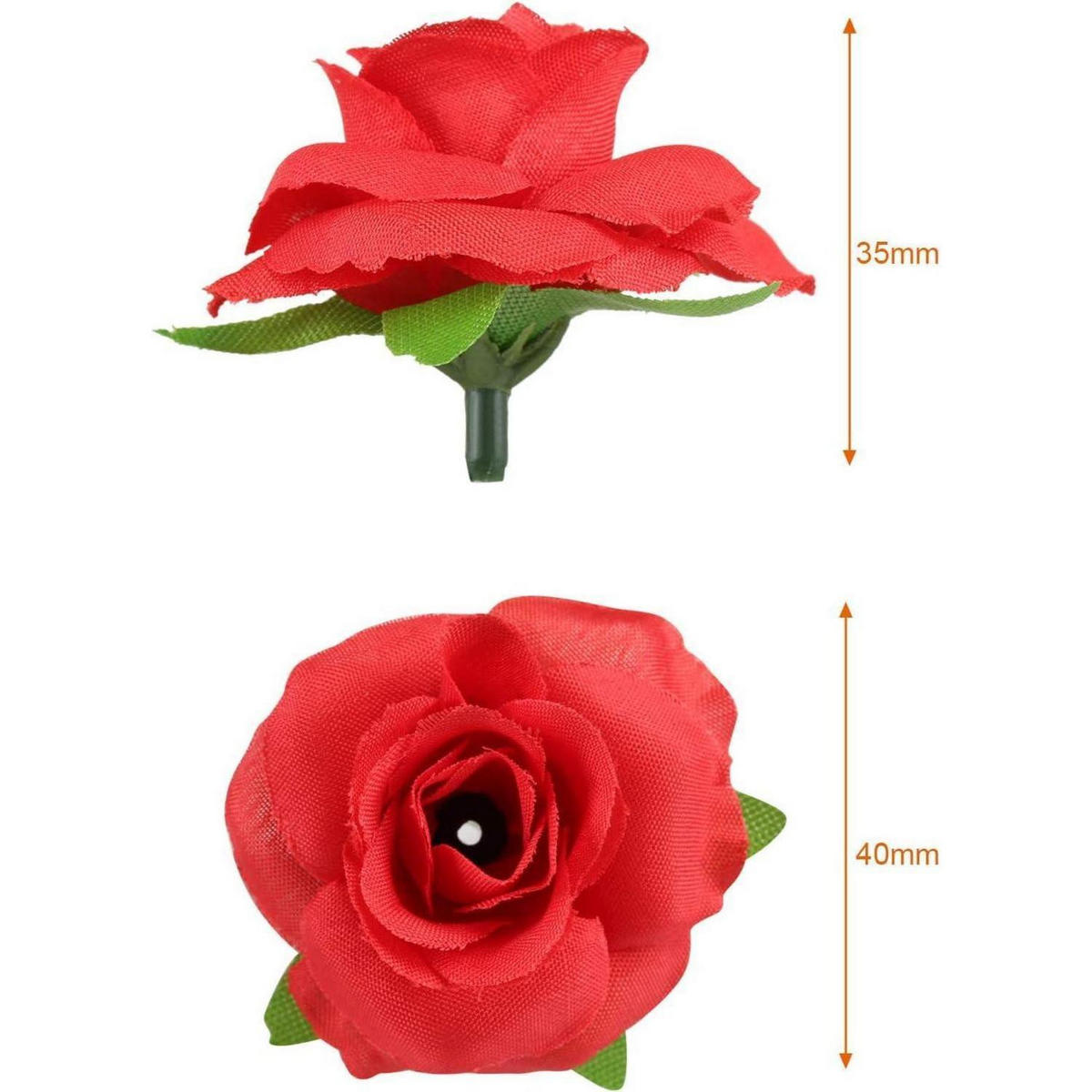 KÜNSTLICHE Blumenköpfe 50-teiliges Set Rot 4 cm - Rot, Textil (3.5cm)