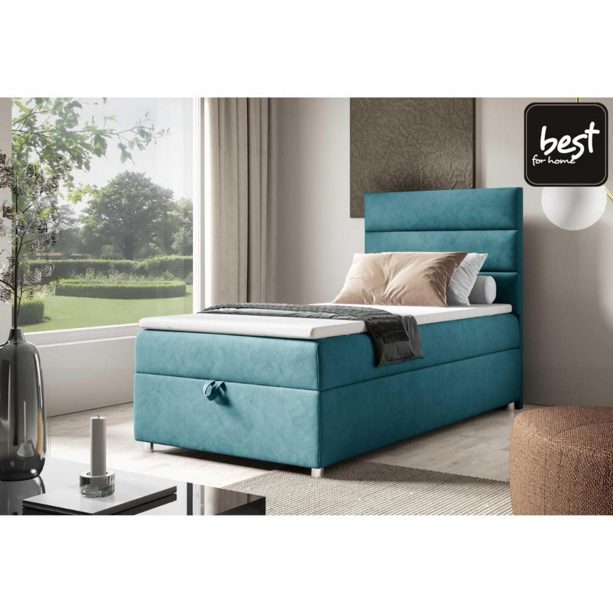 BOXBETT mit Bettkasten Trinity K4-SINGLE Bonellfederkern inkl. Topper - Hellblau, Holz/Holzwerkstoff (80/200cm) - Best For Home
