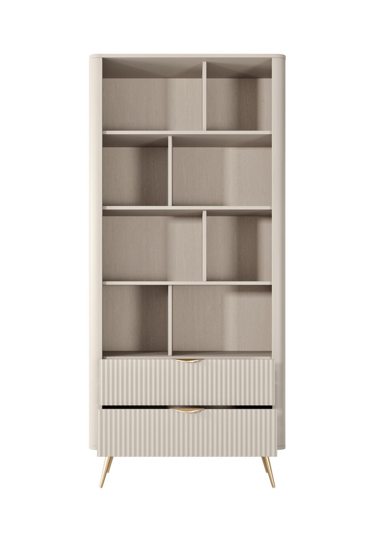 STANDREGAL Flore 88 cm Beige / Gold - mit Schubladen und 8 Fächern - Beige/Gelb, Holz/Holzwerkstoff (88/194/38cm) - Ravio
