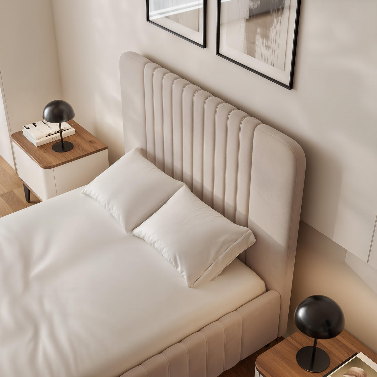 POLSTERBETT BELLAGIO 140/200 cm auf Füßen, ohne Bettkasten, Beige - Beige, Textil/Metall (140/200cm) - Idohome