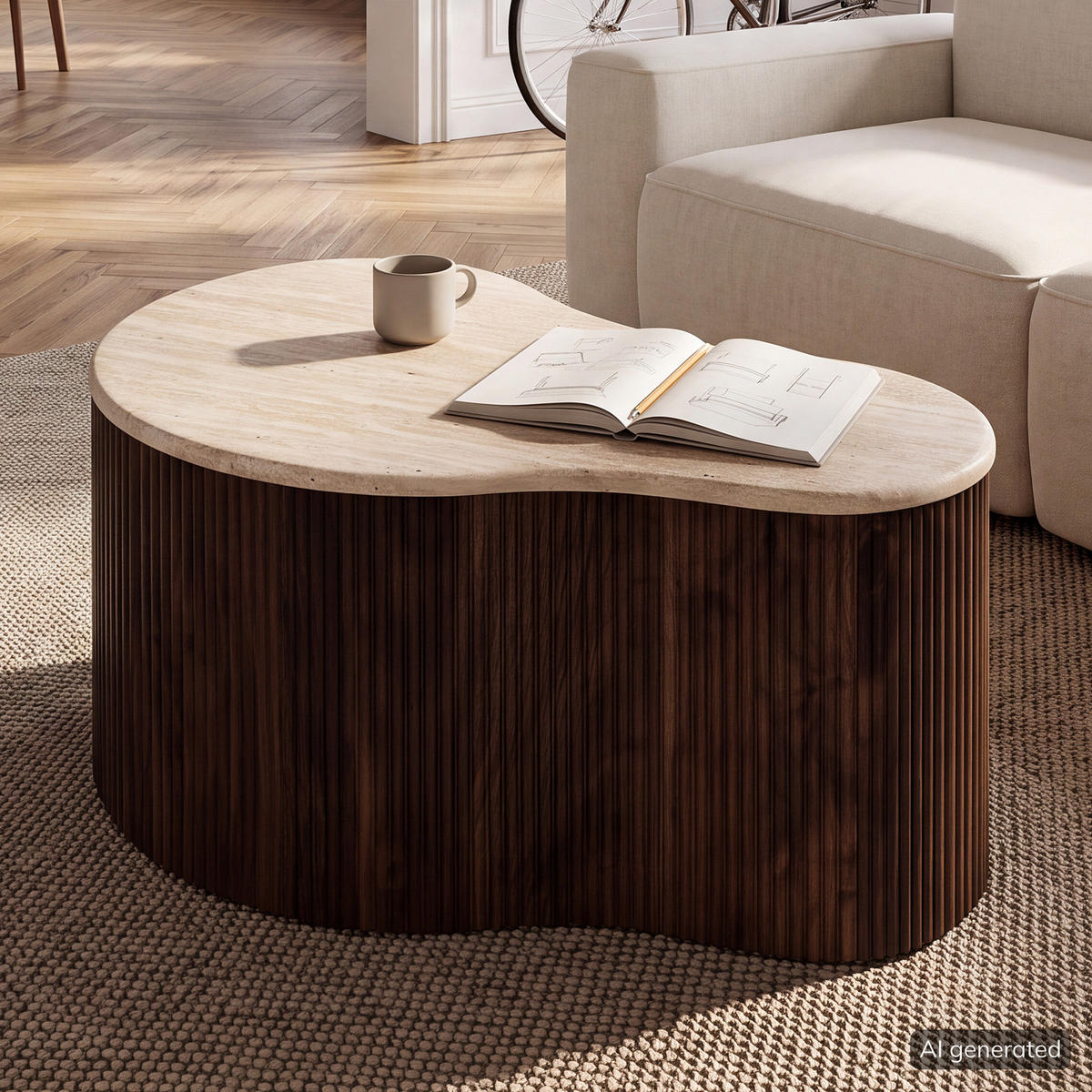COUCHTISCH - Travertin Dekor / Eiche Dunkel Dekor - 70 cm - Braun, Holzwerkstoff (47/70/38cm) - home24