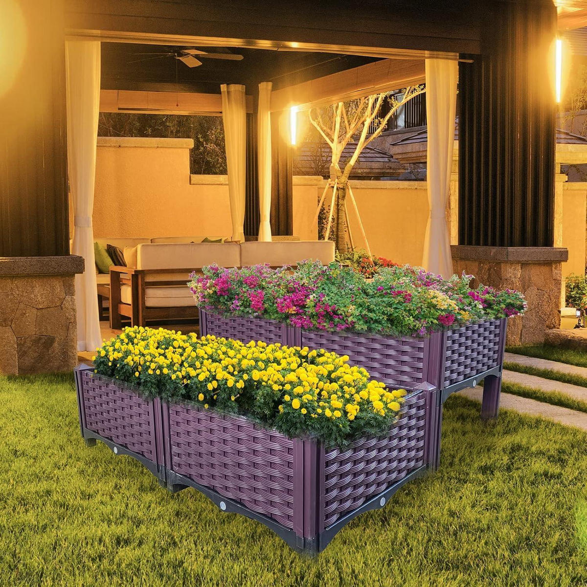 HOCHBEET 80 x 80 x 37 cm Kunststoff 4-teiliges Set - Bordeaux, Kunststoff (37/80/80cm)