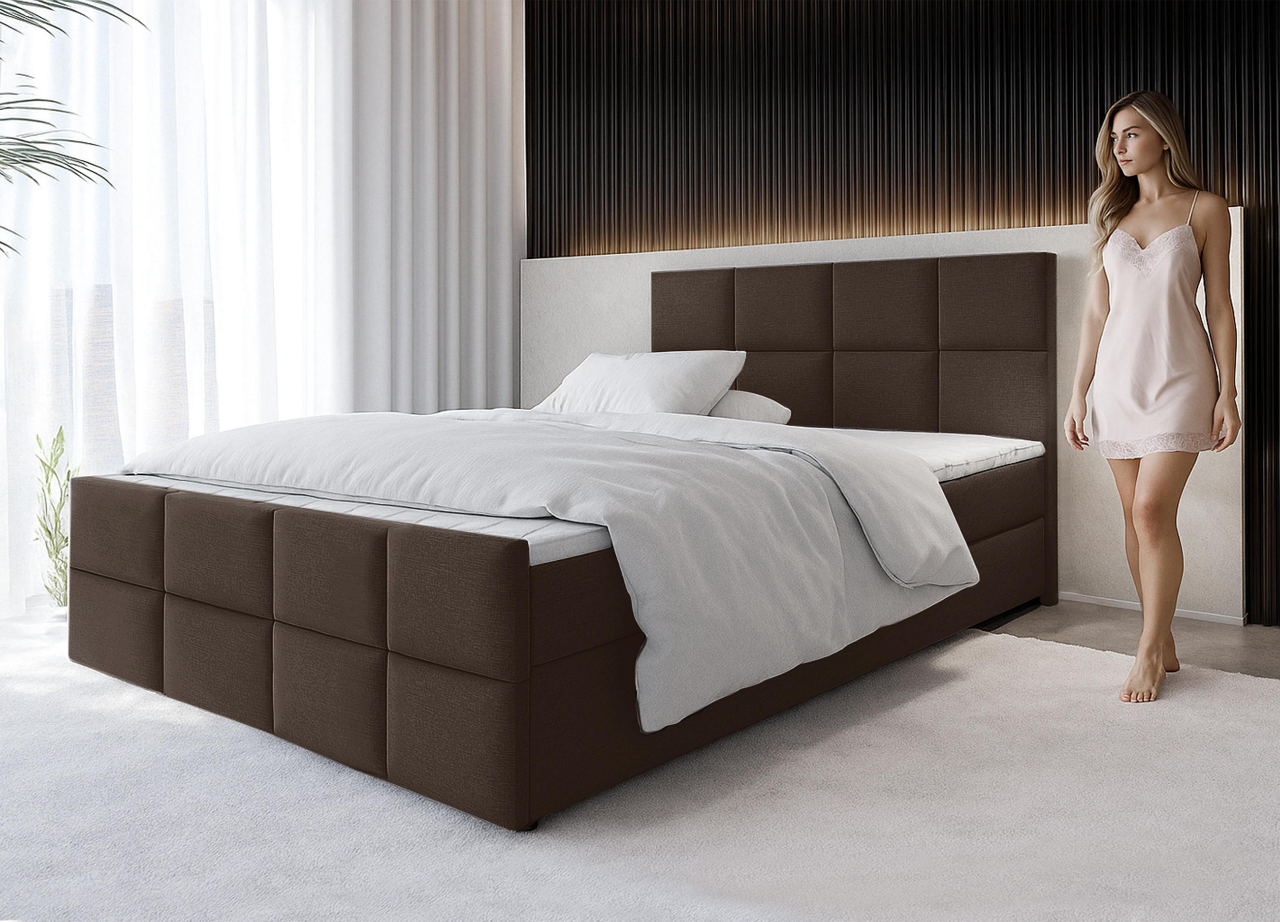 BOXBETT ALEYNA 180x200 cm mit Bettkasten und Matratze - Braun - Schwarz/Braun, Holz/Holzwerkstoff (180/200cm) - AX Living