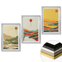 WANDBILDER 3er Set - 40x60 cm Silberner Rahmen - Farbenfrohe Muster der Japandi-Flussberge - Silberfarben, Kunststoff (40/60cm) - ArtPrintCave