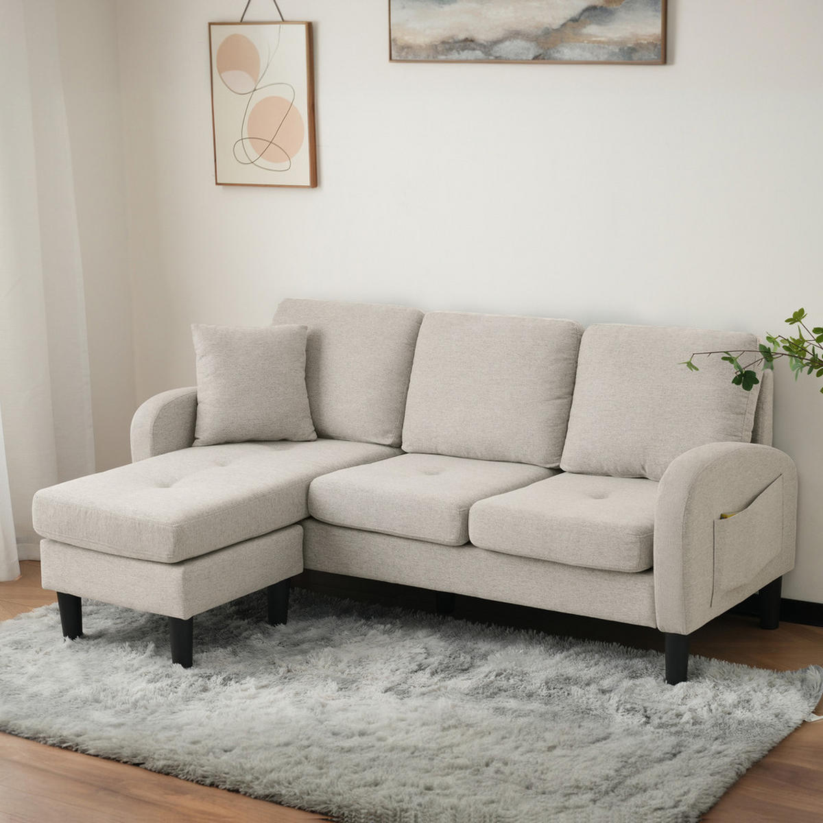 ECKSOFA 166x118x77cm Platzsparend - Hellgrau, Textil (118/166cm) - Raelunyi