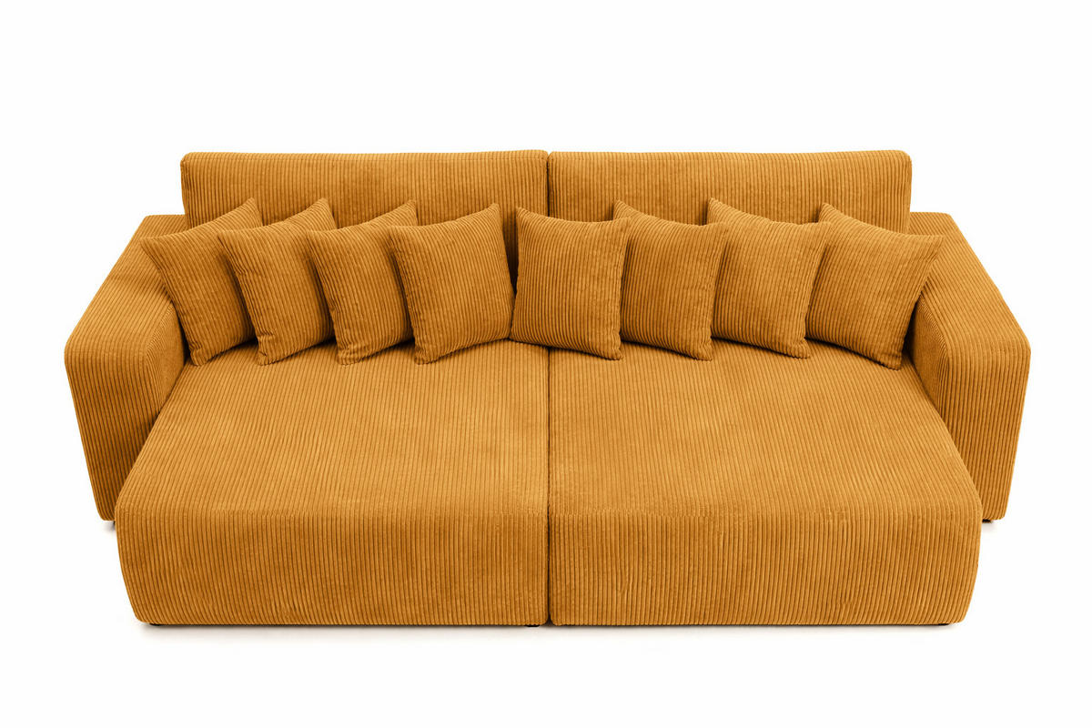 SCHLAFSOFA, Cordstoff Poso, Senffarbe, PIANO DOUBLE - Gelb, Holz (246/83/145cm) - Kaiser Möbel