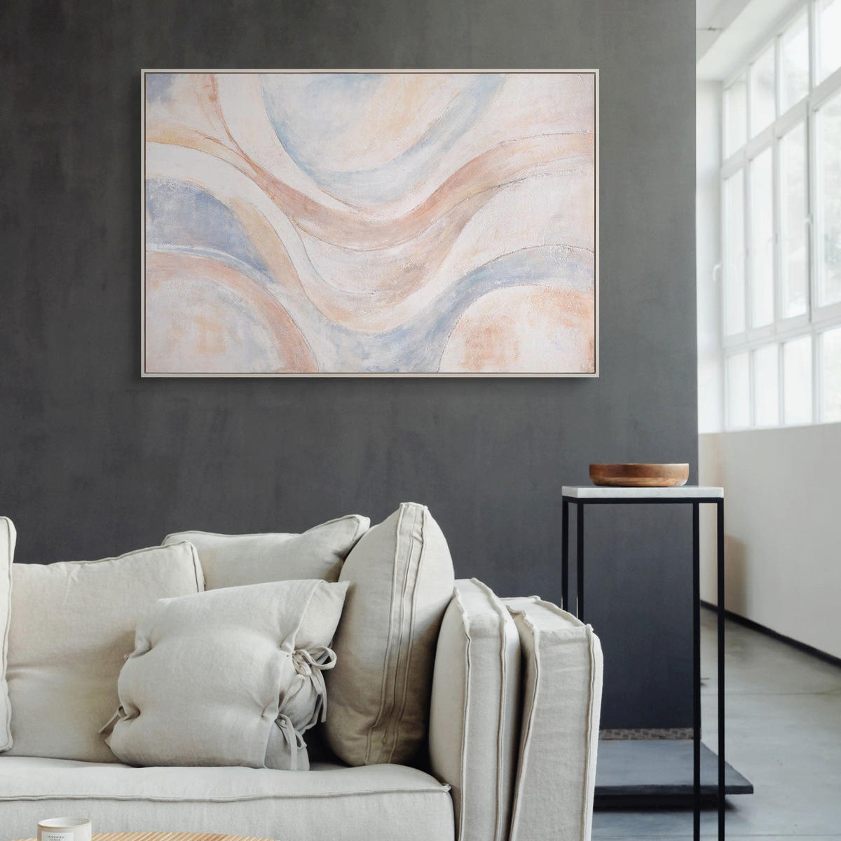 GEMÄLDE Windlinien Schattenfugenrahmen Beige 120x80 cm - Beige, Holz (120/80cm) - YS-art gallery