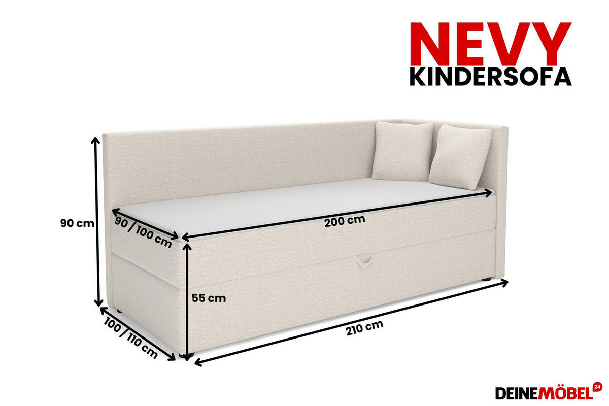 BOXBETT NEVY 100/200 in Stoff Creme H4 links - Creme, Holz/Holzwerkstoff (100/200cm) - Deine Möbel 24