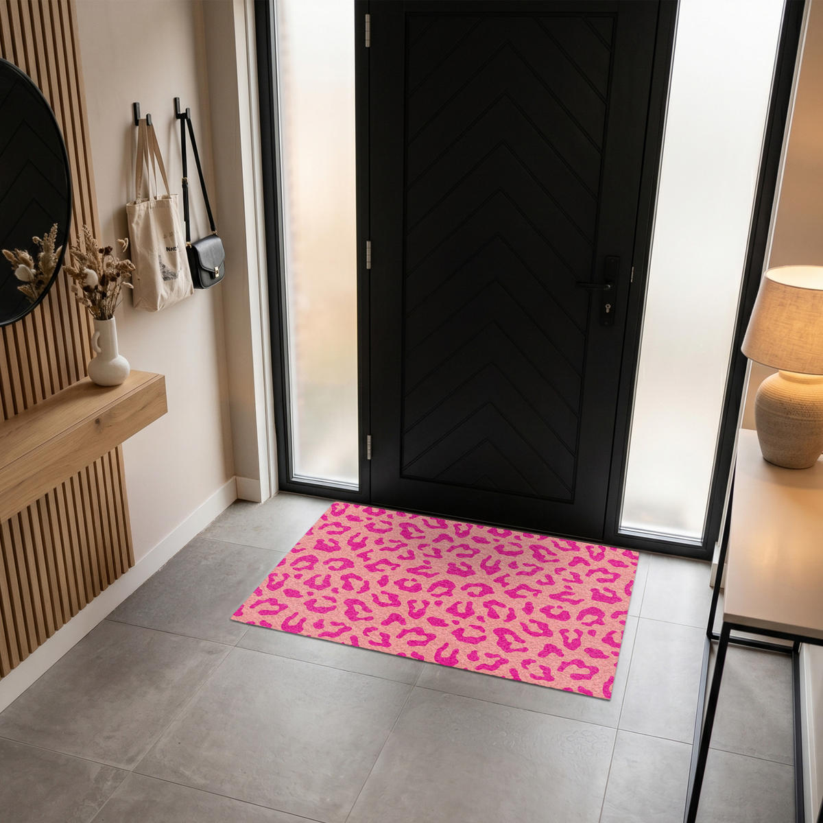 ROHOŽKA Potisk pantera - Růžová - Zvířecí potisk - Minimalistická 120x80 cm - růžová, textil/umělá hmota (120/0.4cm) - MuchoWow
