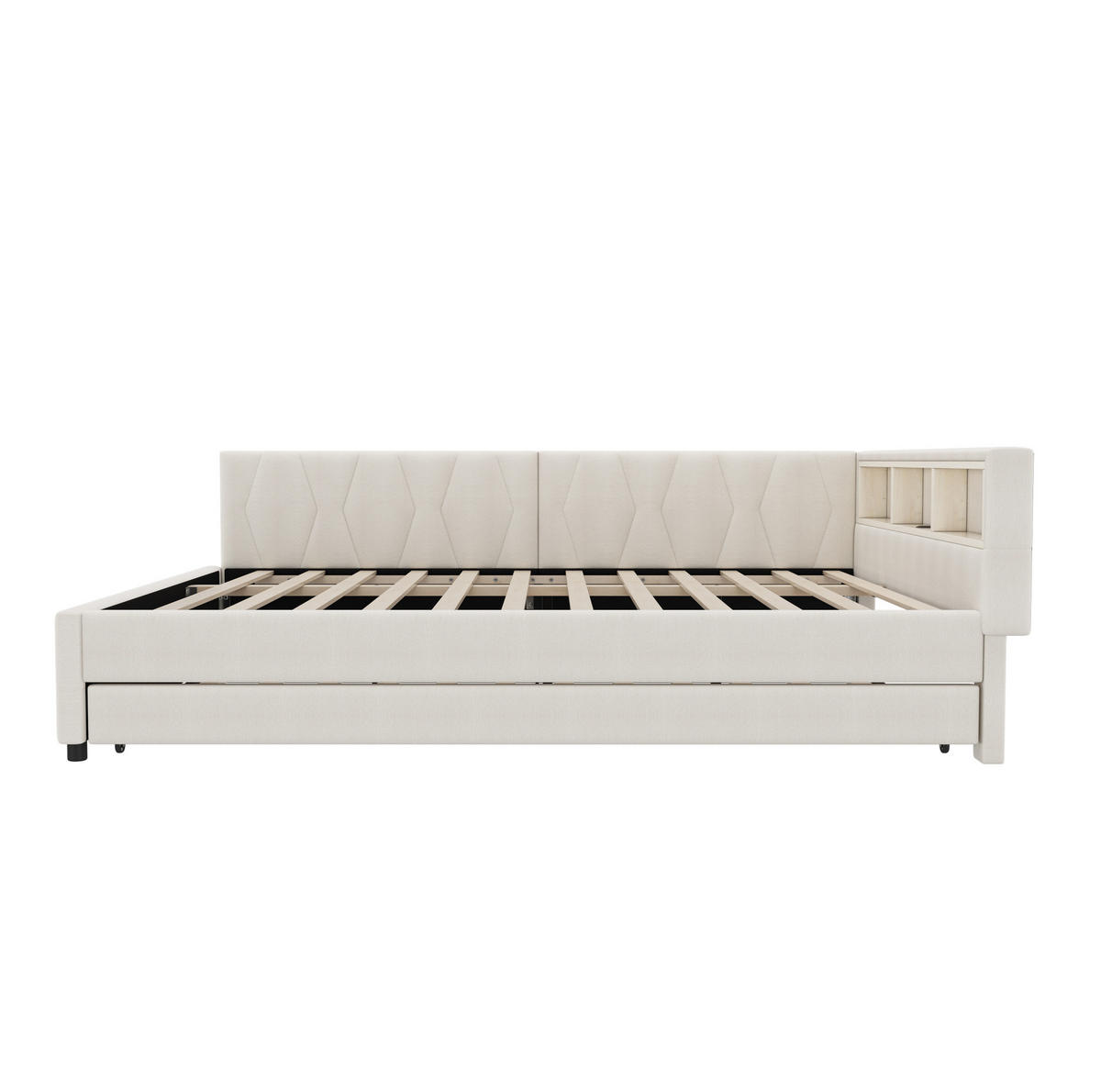 POLSTERBETT aus Leinen 140x200 cm in Beige mit LED & USB-C - Beige, Textil (140/200cm) - Modfu