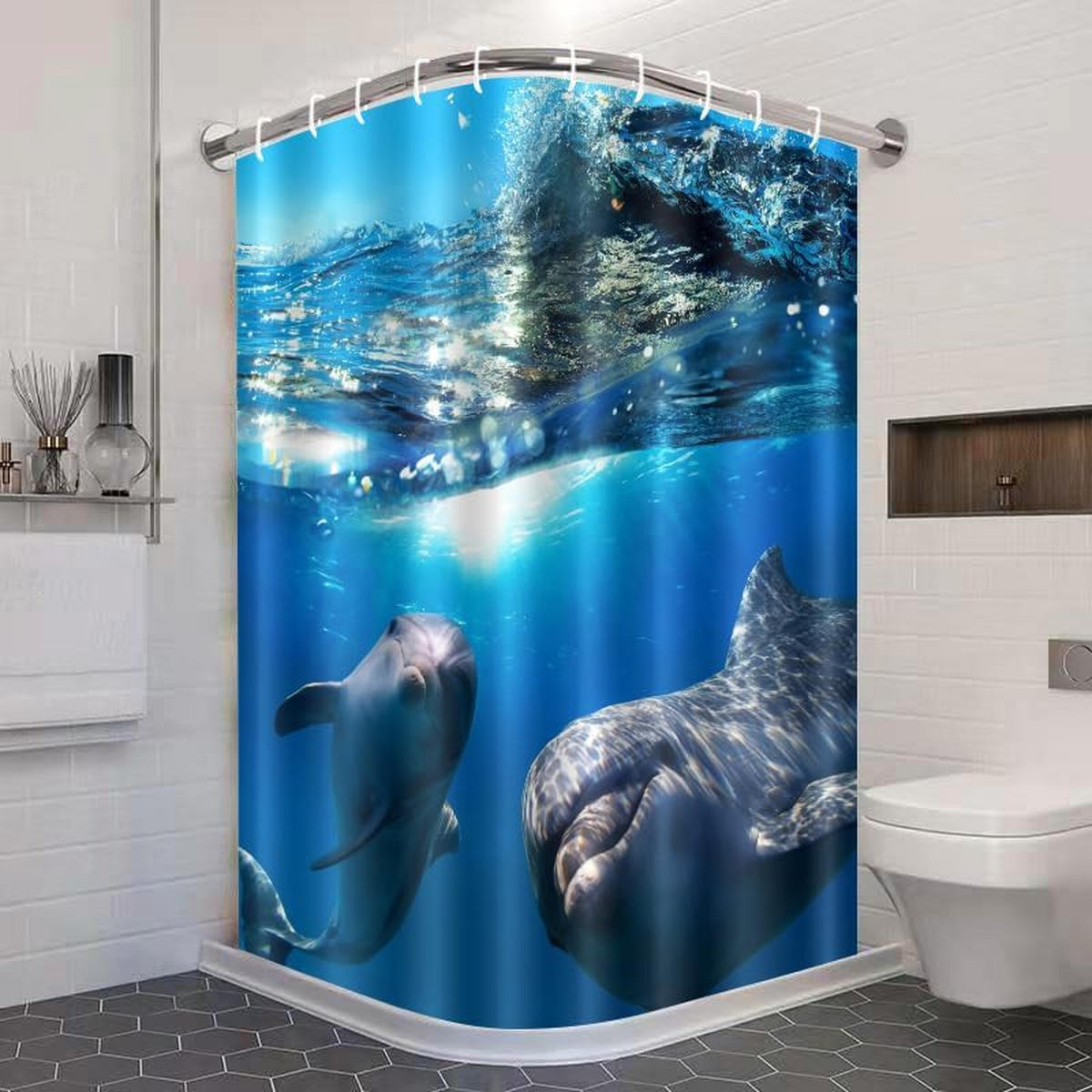 DUSCHVORHANG 3D Polyester schimmelresistent wasserdicht maschinenwaschbar mit Haken - Multicolor, Textil (180/180cm) - MCBOSON