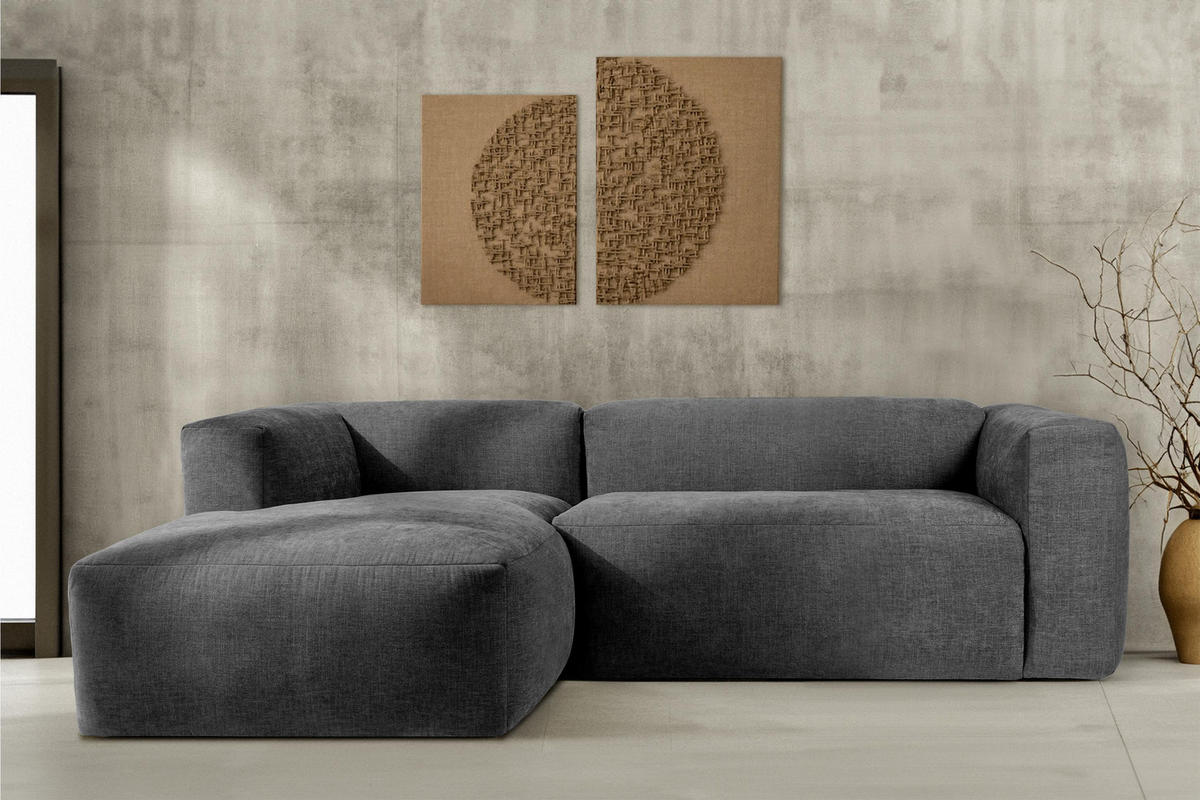 ECKMODULSOFA-LINKS BUFFO 3/4 Sitzer mit extrem weicher Sitzfläche, Gewebestoff, aschfahl - Grau, Textil (237/180cm) - KONSIMO®