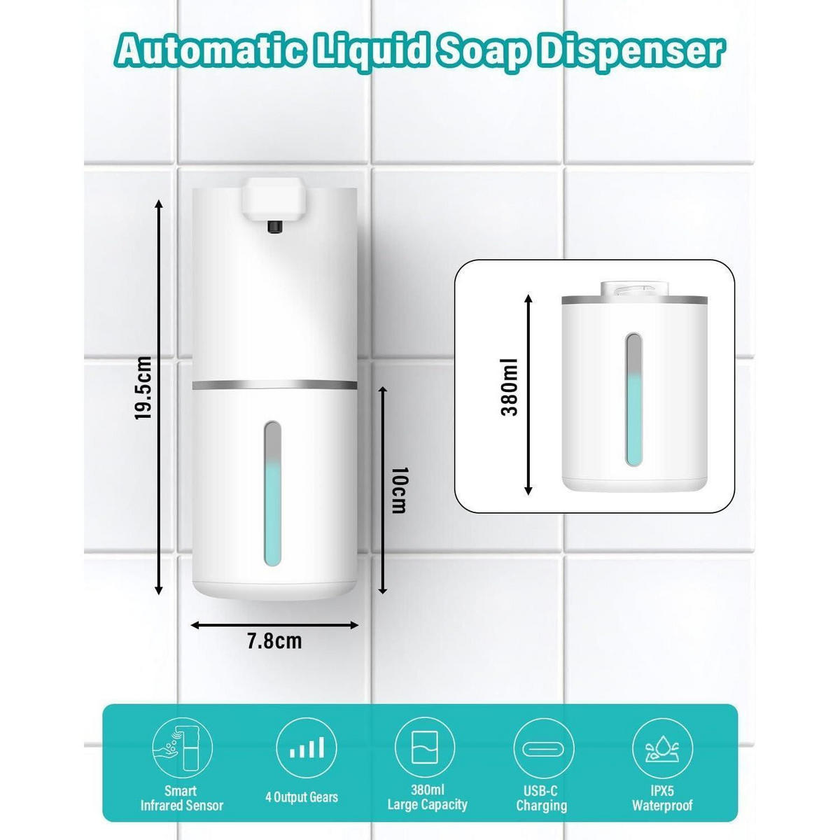 SEIFENSPENDER Automatisch mit Sensor Weiß 380mL - Weiß, Kunststoff (10.5/8/20.5cm)