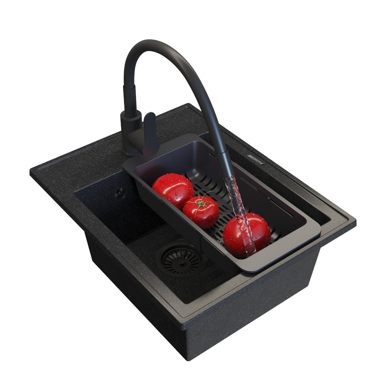GRANITSPÜLE Nero mit Batterie - Schwarz, Kunststoff/Stein (40/20/50cm) - Granitan