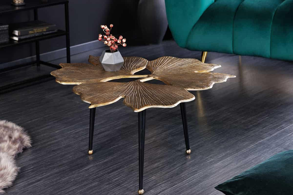 COUCHTISCH GINKGO LEAFS Metall Gold 75 cm - Goldfarben/Schwarz, Metall (75/75/40cm) - riess-ambiente