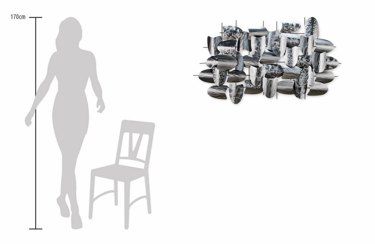WANDDEKO Silber 128/70 cm - Silberfarben/Grau, Metall (7.5/70/8cm) - KUNSTLOFT