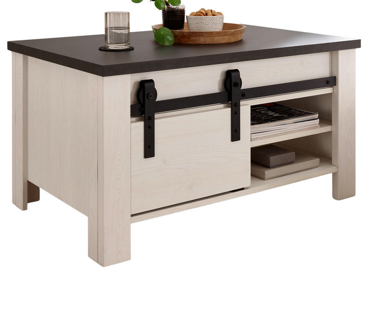 COUCHTISCH weiß Pinie, anthrazit, Landhaus, Beistelltisch 93 x 60 cm - Anthrazit/Weiß, Holzwerkstoff/Metall (93/60/51cm) - Furn.Design