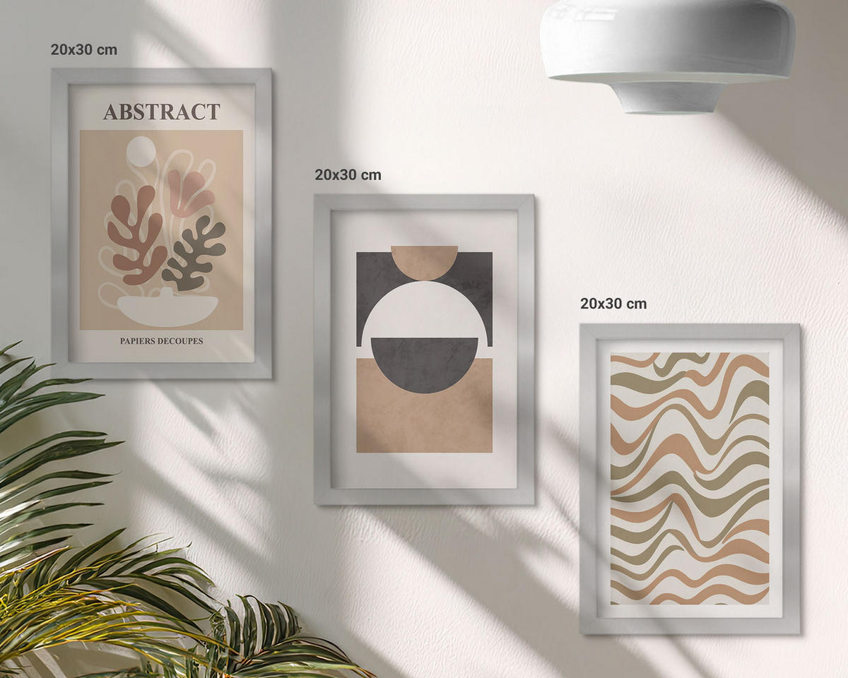WANDBILDER 3er Set - 20x30 cm Silberner Rahmen - Abstrakte Formenmuster - Silberfarben, Kunststoff (20/30cm) - ArtPrintCave
