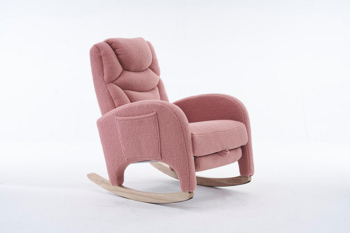 HOUPACÍ křeslo 66/125/101 cm s výsuvnou podnožkou a opěrkou hlavy z teddy tkaniny, Růžová - růžová, textil (125/101/66cm) - Redom