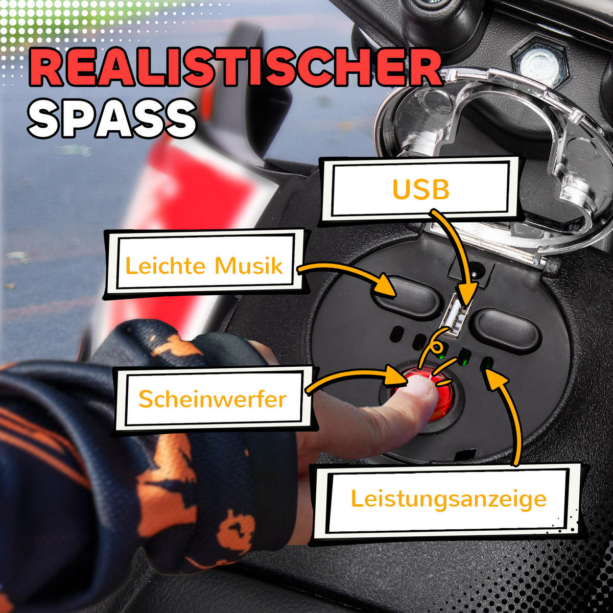 KINDER Elektro-Motorrad, 12V Kindermotorrad mit Musik, 6 km/h Kinderfahrzeug - Weiß, Metall (106.5/56/80cm) - AIYAPLAY