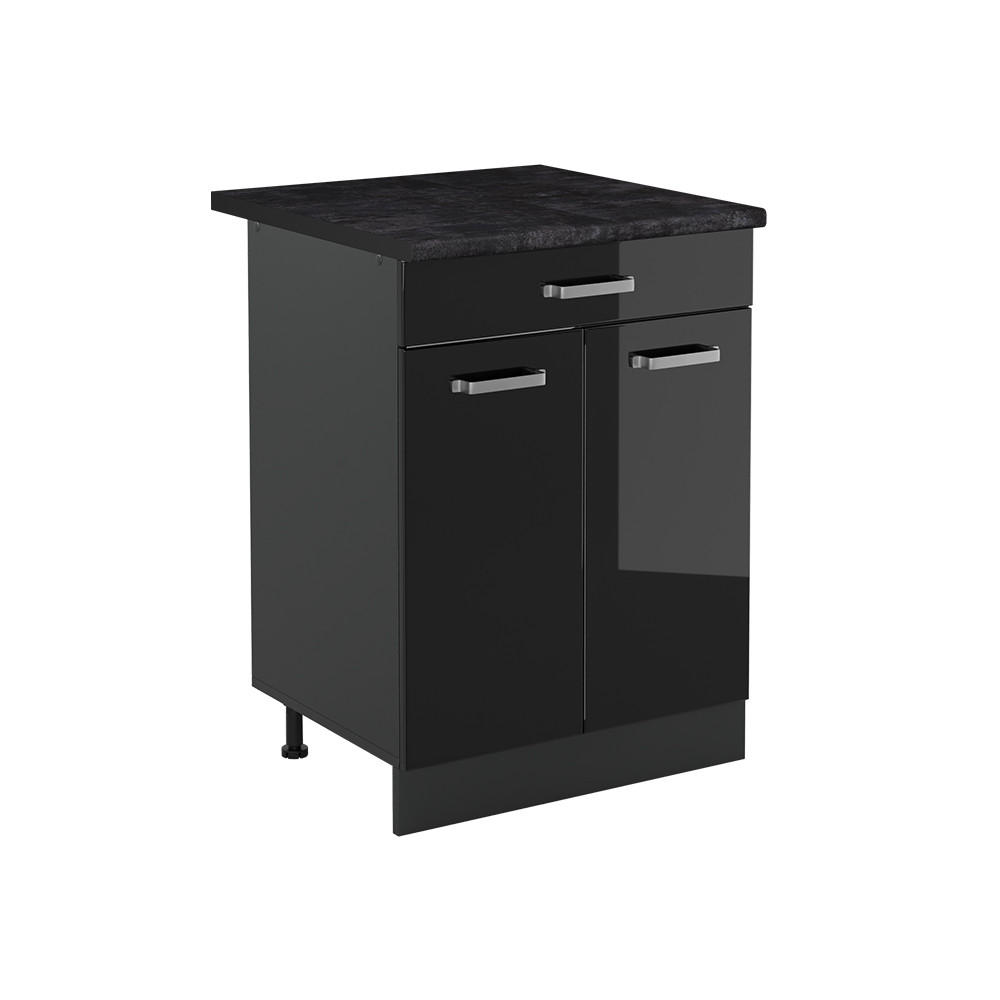 KÖKSUNDERSKÅP R-Line, Svart högblank/antracit, 60 cm med låda antracitas stalviršis Svart högglans, Antracit 81.6/60/60 cm